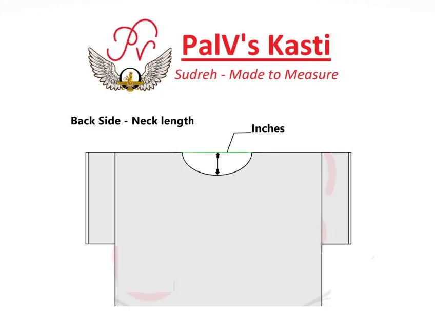 Back side of the sadra: the neck length is measured from the top edge down to the lowest point of the back neck