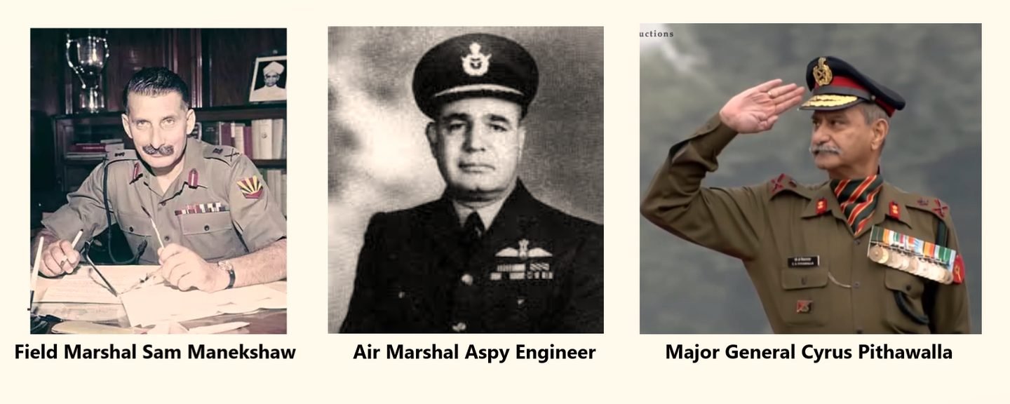 Field Marshal Sam Manekshaw, Air Marshal Aspy Engineer and Major General Cyrus Pithawala