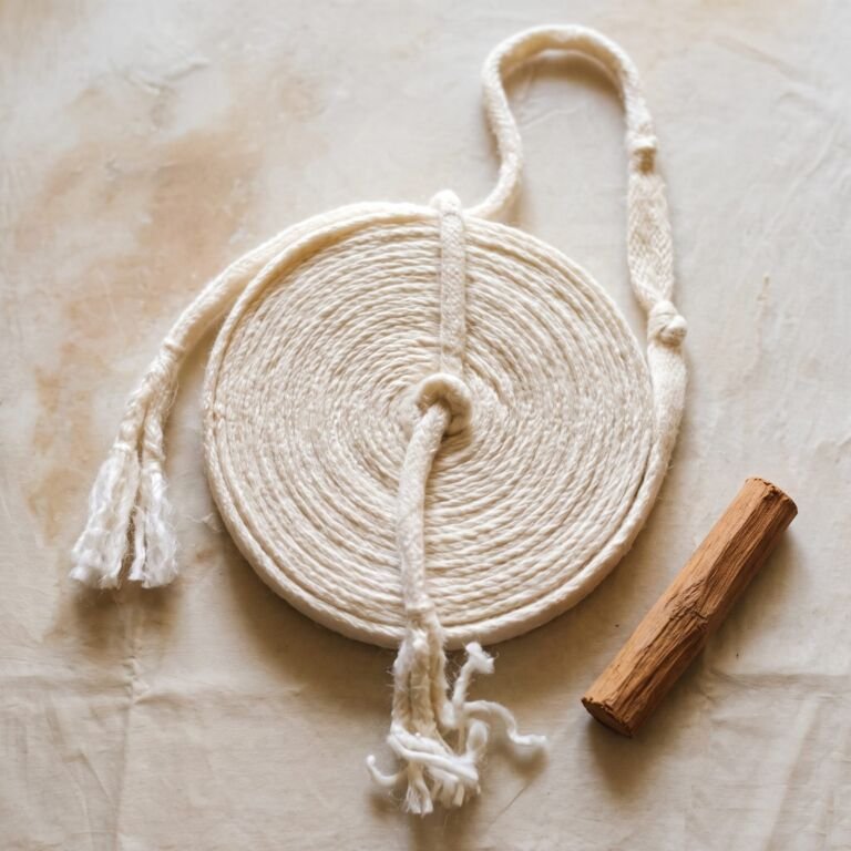 A coiled Parsi Kasti with a stick of sandalwood